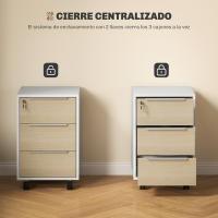 HOMCOM Cajonera de Oficina Mueble Archivador con Ruedas 3 Cajones Cerradura y 2 Llaves para Estudio Salón 40x40x63,5 cm - details 3