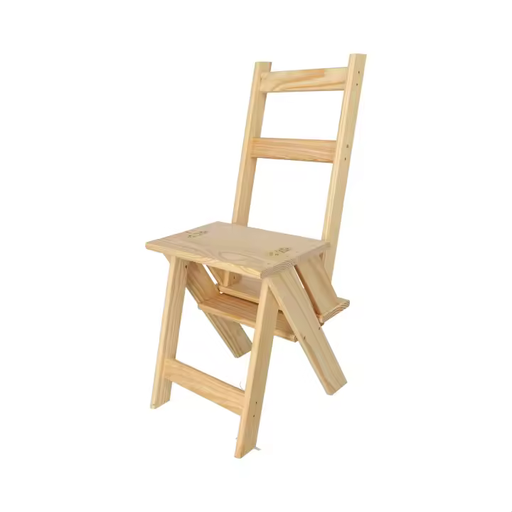 Silla Escalera Plegable de Madera Sin Barniz 39x53x91 Cm - Wellhome - 1