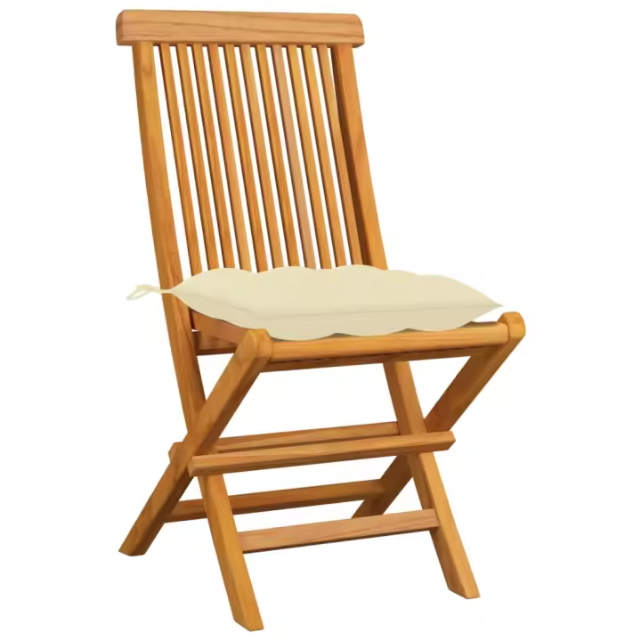 Sillas de Jardín 4 UDS Madera de Teca Blanco crema - 1