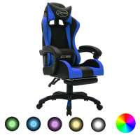 vidaXL Silla gaming con luces LED RGB cuero sintético en color Dorado y negro/Blanco/Azul y negro y más | cómodas modernas ergonómicas para comedor cocina salón hogar - details 2
