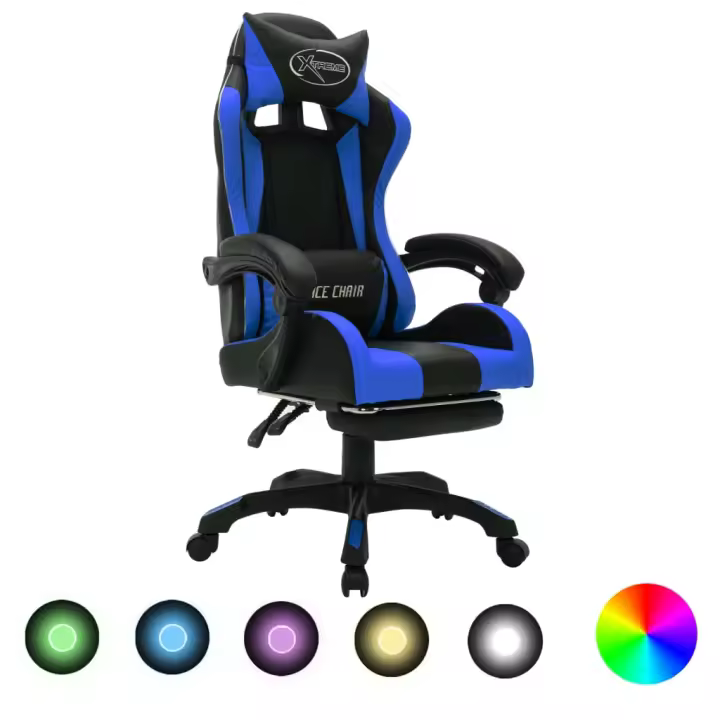 vidaXL Silla gaming con luces LED RGB cuero sintético en color Dorado y negro/Blanco/Azul y negro y más | cómodas modernas ergonómicas para comedor cocina salón hogar - 1