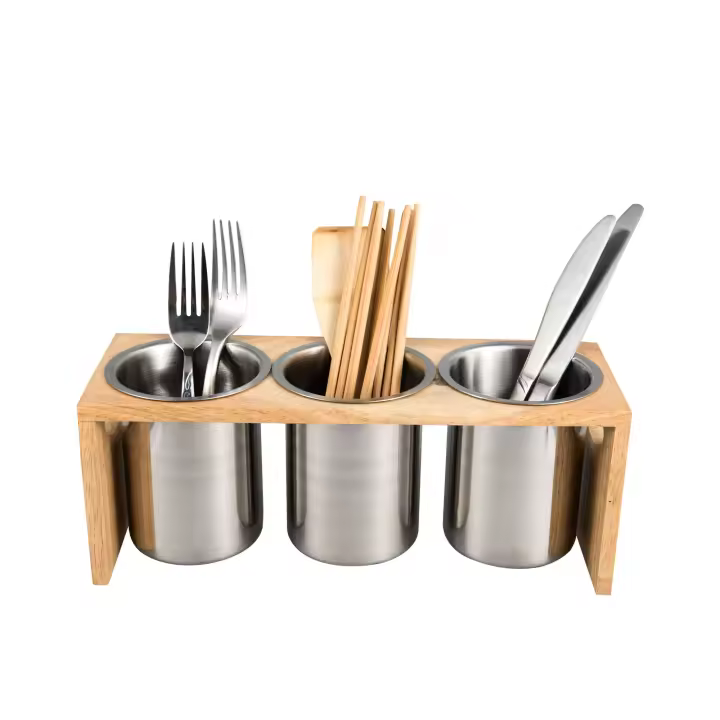 Cubre utensilios de Cocina en Maple inoxidable SUS304 y base de Madera de árbol (3 piezas) - 1