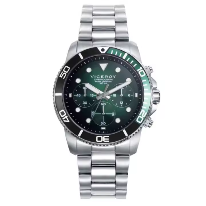 Reloj Hombre Deportivo Acero Crono Esfera Verde VICEROY - 42453-77 - Reloj de Hombre Deportivo Vicero Encanto con Esfera Verde de Acero Cronógrafo - 1