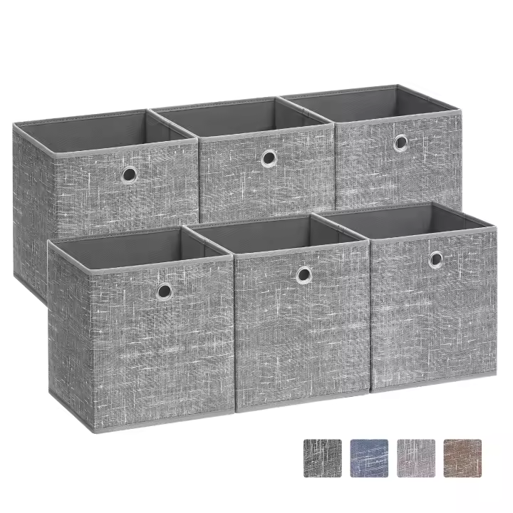 SONGMICS Cajas de Almacenamiento, Juego de 6 Cajas de Tela No Tejida con Asa, 26 x 26 x 28 cm, Unidad de Almacenamiento, para Estantes, Plegable, Almacenamiento de Ropa, Gris Jaspeado - 1
