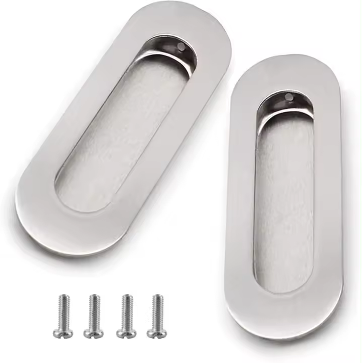 Manijas para gabinetes, manijas ovaladas, manijas empotradas, manijas para muebles de acero inoxidable, manijas invisibles para puertas, cajones, armarios, tocadores, 104 mm con tornillos, color plateado, 2 piezas - 1