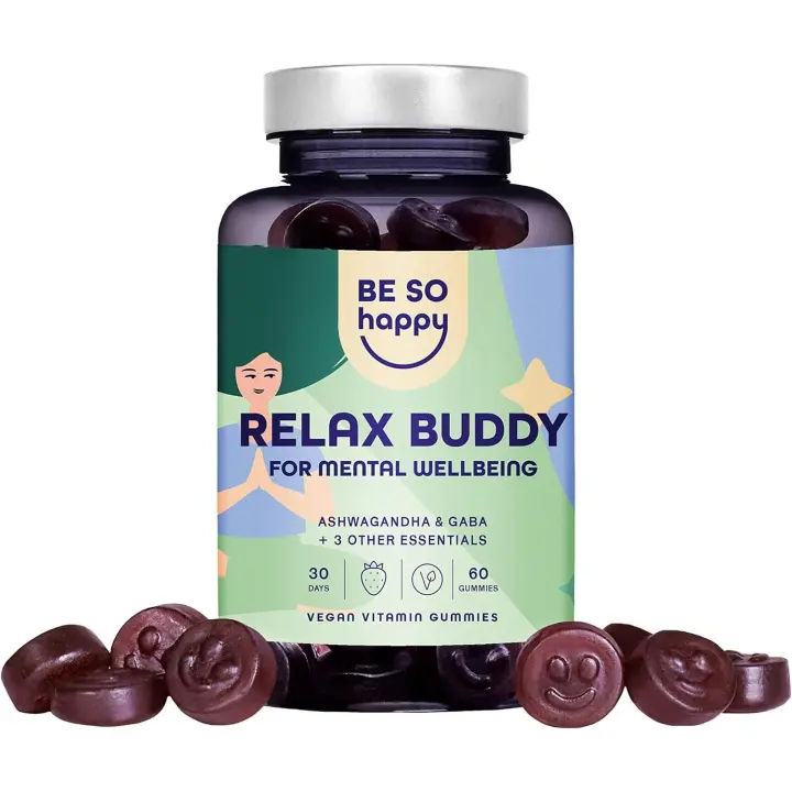 Gominolas de Ashwagandha 250mg  Para el Estrés y la Relajación  Con Gaba, Rhodiola y Vitaminas B6 y B12  Sabor a Fresa  Vegano, Sin Gluten y Sin Lactosa  Be So Happy® - 1