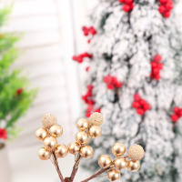 10Pcs Flores Artificiales Con Estambres De Perla Y Bayas Pequeñas Para Bodas Fiestas Navidad Decoración De Hogar DIY Corona De Navidad - details 2
