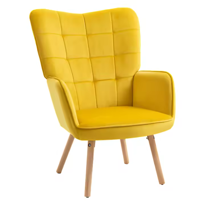Sillón Cecodadi Sillón orejero con reposabrazos, tapizado, moderno, Tecnológico, experiencia inteligente, Estructura de Madera Chaise longue tapizada Efecto terciario, chaise longue de salón, dormitorio, Amarillo - 1