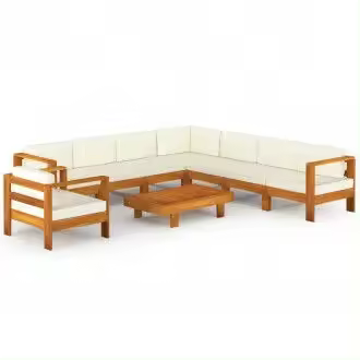 VIDAXL conjunto de muebles de jardín de acacia natural con cojines blanco y crema vida xl - 1