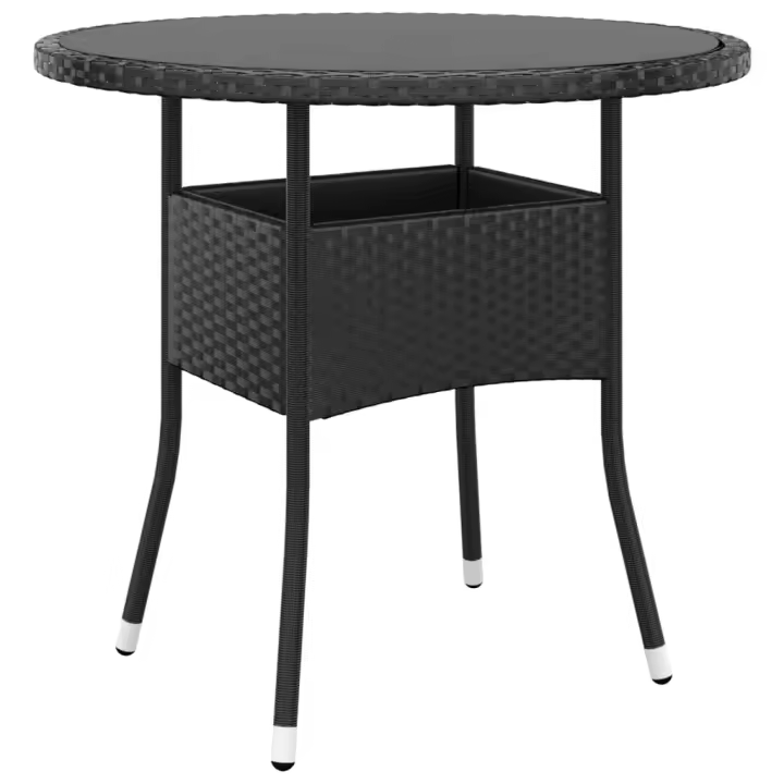 Mesa de jardín vidrio templado ratán sintético negro Ø80x75 cm - 1