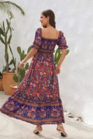 Vestido bohemio de playa para vacaciones, con un hombro al descubierto y mangas abullonadas, estilo europeo y americano, vestido largo - details 3