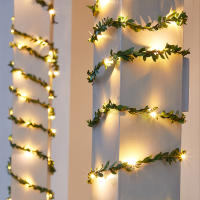 Luces De Navidad En Forma De Hoja Verde LED Cadena De Luces De Hierro Cuádruple Línea Simulación De Vínculo Verde Para Decoración - details 5