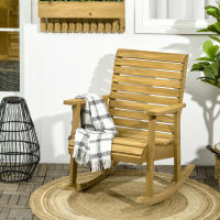 Outsunny Silla Mecedora de Madera Mecedora Balancín con Reposabrazos y Diseño Listones Carga 130 kg para Jardín Terraza Porche Patio 86x64x85 cm Natural - details 1
