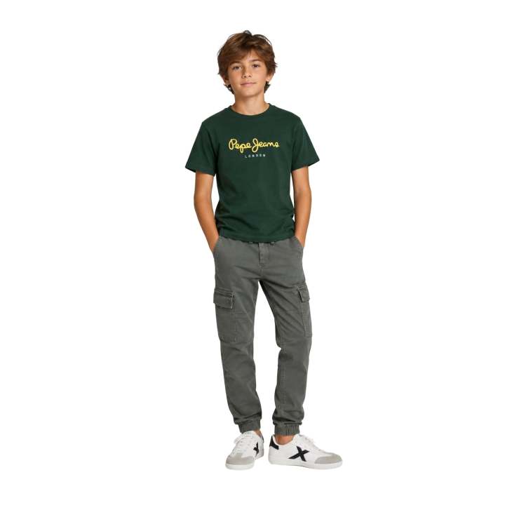 Pepe jeans – new art pb5000105-697 – green short sleeve t-shirt 100% cotton - boy