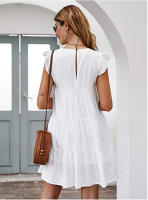 Vestido Mini Elegante Para Mujer Con Volantes Estilo Harajuku Casual Sin Mangas Cuello Redondo A-Line Vintage Para Playa Y Fiestas - details 7
