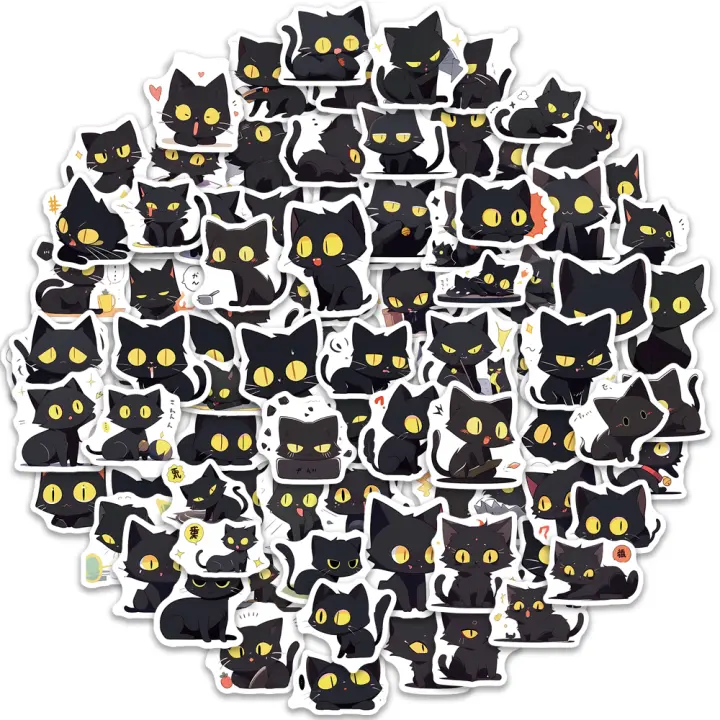 100PCS Pegatinas De Gato Familiar En Negro Cartoon Resistentes Al Agua Para Teléfonos Móviles Portátiles Y Estuches De Laptop - 1