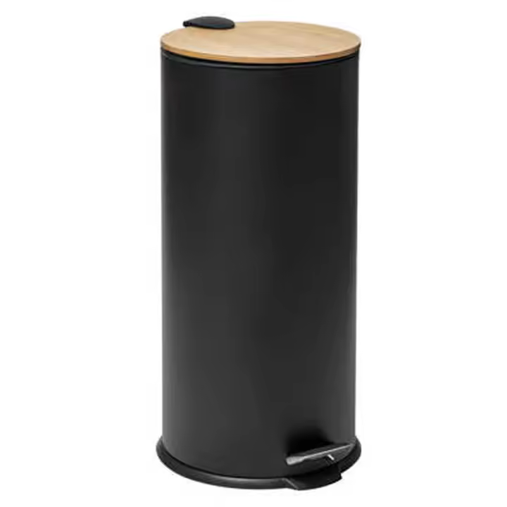 Papelera de Baño Cubo Pedal 20L con Tapa de Bambú Negro - 1