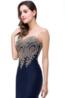 Vestido De Noche Elegante De Sirena Para Mujer Azul Rojo Con Aplicaciones Doradas Lace Sweetheart Illusion Vestido De Boda Fiesta Prom Robe De Soiree - details 29