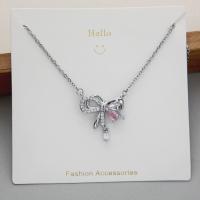 Collar De Lujo En Forma De Diamante Rosa Con Lazo Colgante De Cobre Estilo Sweet Hundred Para Mujeres Joyería De Moda - details 3