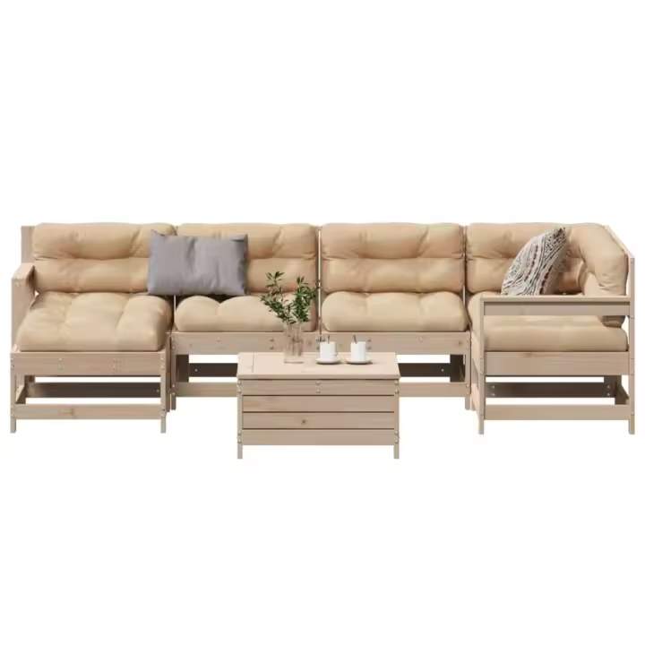vidaXL Juego de muebles de jardín 7 pzas y cojines madera maciza pino - 1