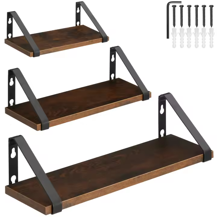 Tectake - 3 estantes de pared Cowell | Tres elegantes estantes de pared minimalistas de estilo industrial | Estables tableros de aglomerado efecto madera con recubrimiento protector de melamina | Sólida estructura de acero con revestimiento en polvo - 1
