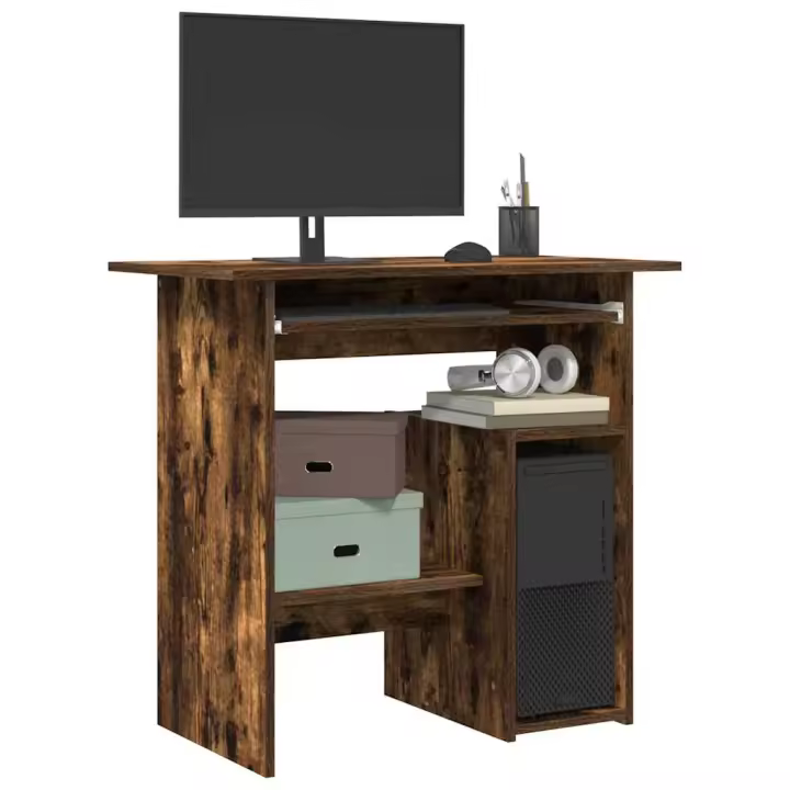 vidaXL Escritorio de madera contrachapada 80x45x74 cm en color Roble ahumado/Negro/Madera antigua y más | estructura resistente ideal para salón dormitorio o estudio - 1