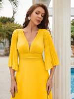Vestido De Novia Maxi Unithorse Con Cuello Encaje Manga Larga Estilo Elegante Para Damas De Honor Material Poliéster Silueta A-Line - details 9