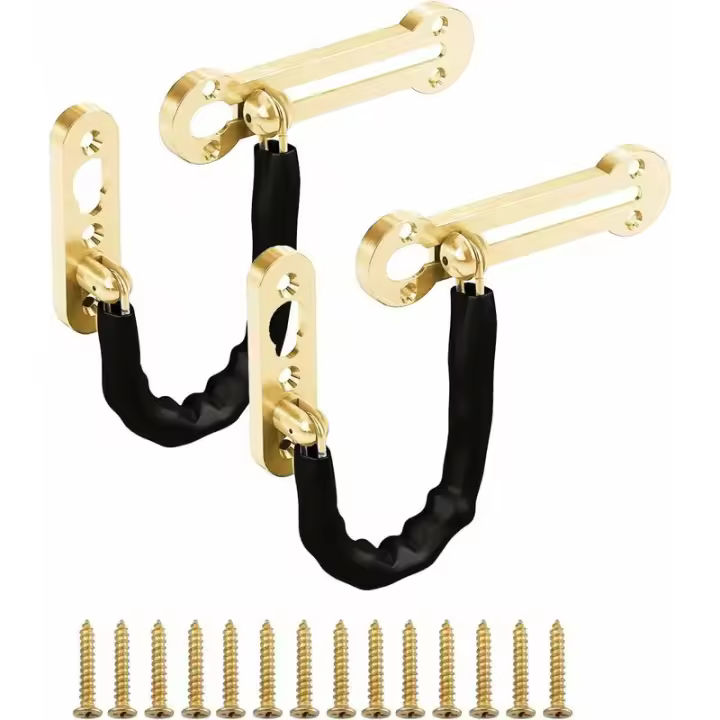 Cerradura de cadena de seguridad deslizante de 2 piezas, cerradura de perno de puerta antirrobo, cadena de seguridad de cadena de abridor de puerta de cadena de acero inoxidable, con tornillos (dorado) - 1