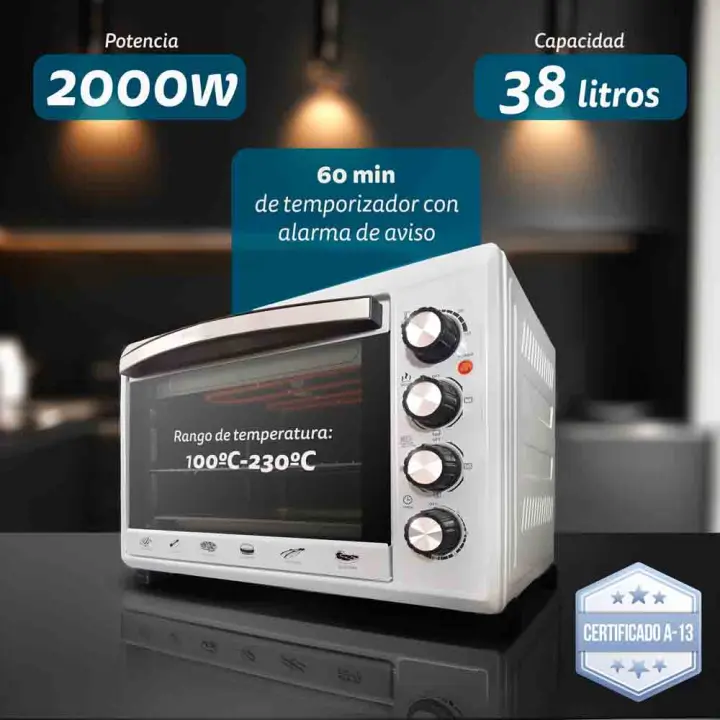 Horno eléctrico multifunción de sobremesa  de 38L - HR-38SILVER - 2000W - Gris - 1