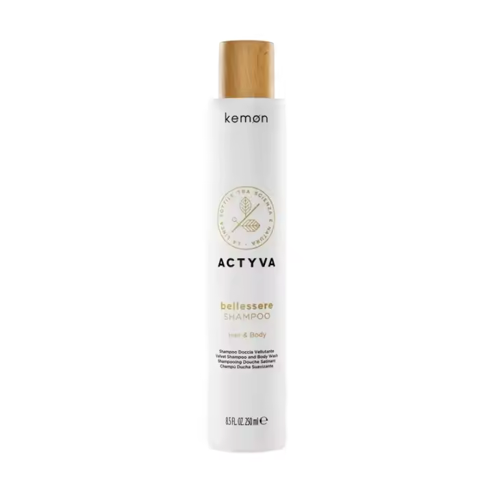 Kemon Actyva Bellessere Champú para Cuerpo y Cabello Efecto Aterciopelado Con Aceites de Argán y Linaza 250ml - 1