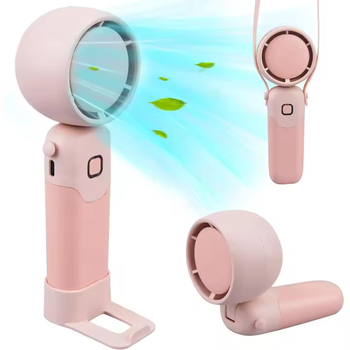 Mini ventilador portátil de mano, ventilador Turbo, ventilador para colgar en el cuello recargable, ventilador potente de 3 velocidades, ventilador plegable para viajes, oficina y hogar - 1