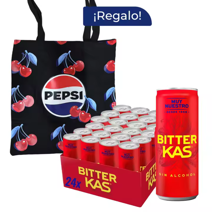 Pack Regalo Bitter KAS 24 Latas x 330 ml + Tote Pepsi, Refresco Amargo sin Alcohol, Bebida Única y Deliciosa, con Burbujas, sin Alcohol, Bebida Refrescante y Amarga, Ideal como Aperitivo - 1