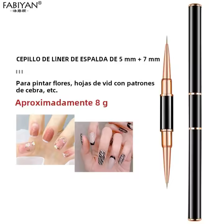 Pincel De Arte Para Uñas Rose Gold Doble Cabeza 5/7/9/12/15/20mm Para Líneas Y Dibujos Con Mango De Piedras Preciosas Acrílico - 1