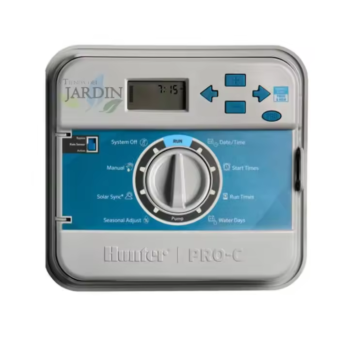 HUNTER Programador de riego eléctrico PRO-C interior Hunter, base 4 estaciones, controlador automático de riego - 1