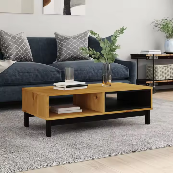 vidaXL Mesa de centro FLAM madera maciza de pino 100x50x32,5 cm - 1