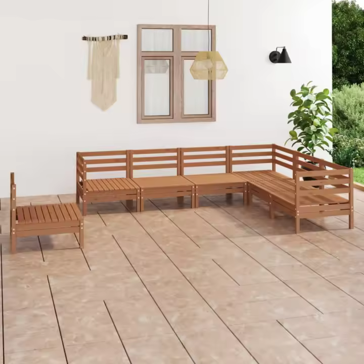 vidaXL Juego muebles de jardín 7 pzas madera maciza pino marrón miel - 1