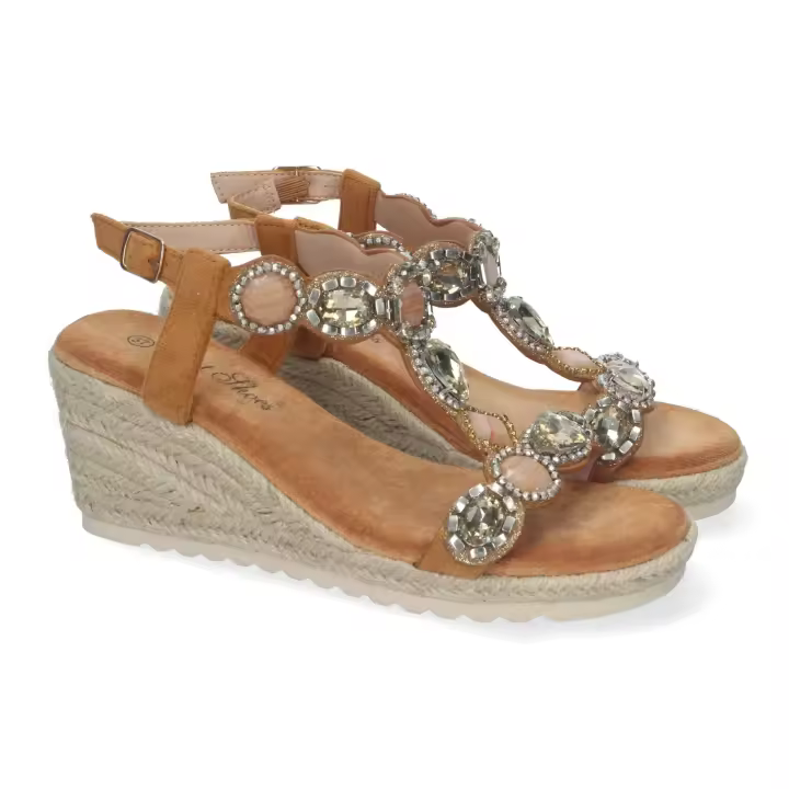 PuntoSalao Sandalias de cuña en yute cómodas elegantes para mujer color camel WH-5Q13 - 1