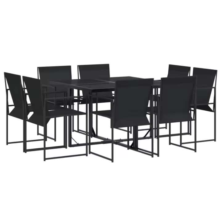 vidaXL Juego de comedor para jardín 9 piezas textilene negro - 1