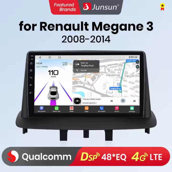 Junsun Android 13 Radio para Renault Megane 3 Fluence Samsung SM3 2008 2009 2010 2011 2012 2013 2014 de Coche con Chip Qualcomm de 8 Núcle de Coche con Chip Qualcomm de 8 Núcleos CarPlay Inalámbrico Autorradio Estéreo Pantalla HD Multimedia - 1