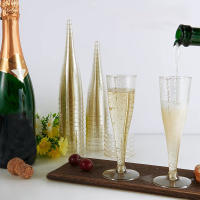 5PCS Creativos Flutes De Champán Plásticos Desechables Con Polvo De Oro Y Pierna Alta Para Bodas Y Fiestas Copas De Vino De Coctel Ecológicas - details 2