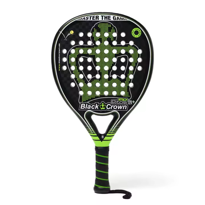 Balck Crown - Pala de Pádel Piton Air 12K - Forma Redonda - Sistema Antivibración - Goma EVA - Marco de Carbono - Capas Fibra de Vidrio - Acabado Rugoso - Nivel Medio/Avanzado - Eequilibrio y Control - 1
