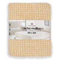 Colcha multiuso 85% algodón reciclado 15% poliéster diseño cuadritos amarillo. - details 3
