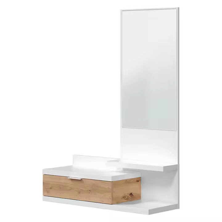 CAMA EXPRESS Recibidor con 1 cajón y espejo en  color blanco artik y roble nodi - 1