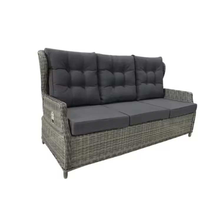Verdecora Sofá Ibiza 3 plazas | Mueble de jardín reclinable | Aluminio y mimbre | Color gris oscuro - 1