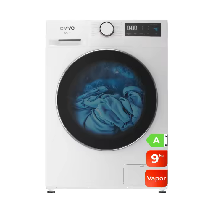 EVVO Lavadora 9 kg carga frontal Nature 9, 1350 rpm, Clase energética A, Motor Inverter, tambor diamante ePROTECT, Vapor Steam Wash, Lavado Rápido 15', Hygiene Pro - 1