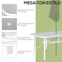 Outsunny Conjunto de Muebles de Jardín de 7 Piezas Juego de Mesa y 6 Sillas para Terraza con Orificio para Sombrilla y Encimera de Cristal para Terraza Patio Gris - details 3