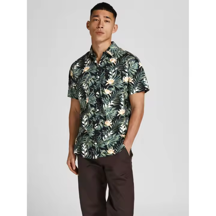 Jack & Jones mod. 12199832 Camisa m/c con estampado hojas tropicales - 1