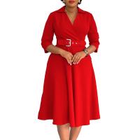 Vestido Elegante Para Oficina Para Mujer Cuello Redondo V Cintura Ajustada Pleated Midi Formal Business Work Dress OL - details 45