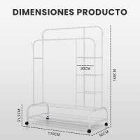 RELAXTY Burro Ropa Resistente Doble con Soporte, 146x110x54cm, Metálico, Perchero de Ropa con Zapatero - details 4