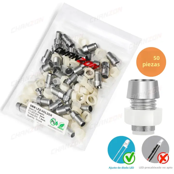 Soporte De Lámpara LED 3mm 5mm Con Funda De Plástico Y Cromo Base Para Dióodo Luz Emitiendo Diélectrica Montaje En Panel - 1